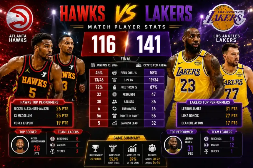 Atlanta Hawks vs Lakers Match Player Stats